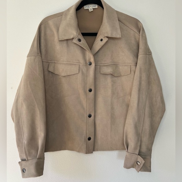 She + Sky Suede Jacket in Tan - Women’s Small Fall Transition Jacket Faux Suede - Picture 2 of 6